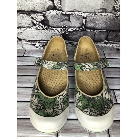 Dansko Vegan Valerie Green Floral Canvas Mary Jane Clog Shoes Women Sz 38EU/7.5M - Picture 3 of 12